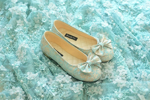 JACQUARD FLAT SHOES WITH RIBBONS - TURQUOISE