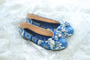 PORCELAIN SATIN FLAT SHOES WITH RIBBONS - BLUE