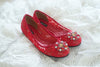 DOLCEA LACE FLAT SHOES WITH SWAROVSKI CRYSTAL - RED