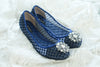 DIOR DOTTED LACE FLAT SHOES WITH SWAROVSKI CRYSTAL - NAVY