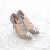 MADEMOISELLE LACE POINTED HEELS 9CM WITH SWAROVSKI CRYSTAL - GREY