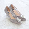 MADEMOISELLE LACE POINTED HEELS 5CM WITH SWAROVSKI CRYSTAL - GREY