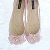 RIBBON LACE FLAT SHOES WITH PEARL & CRYSTAL - BABY PINK
