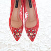 MADEMOISELLE LACE POINTED HEELS 5CM WITH SWAROVSKI CRYSTAL - RED