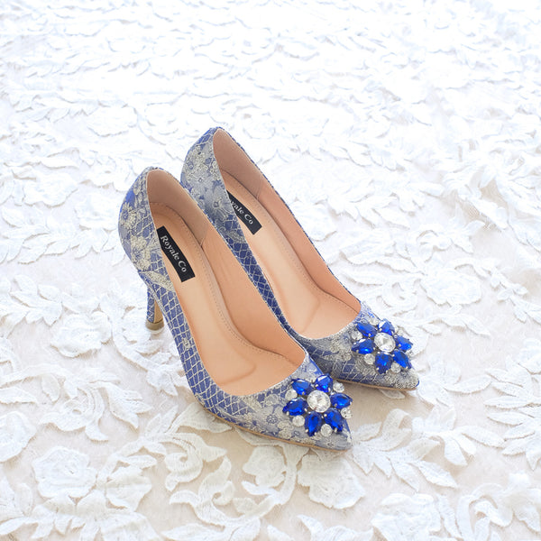Shradha Hedau Footwear Couture Saige Embellished Heels | Accessories,  Footwear, Heels, Blue, Satin, Crystal | Embellished heels, Heel  accessories, Blue satin heels