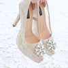 MADEMOISELLE LACE POINTED DOUBLE PLATFORM HEELS 14CM WITH SWAROVSKI CRYSTAL - WHITE