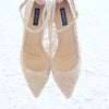 LACE POINTED HEELS 5CM WITH SUEDE ANKLE STRAP - NUDE