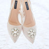 MADEMOISELLE LACE POINTED DOUBLE PLATFORM SLINGBACK HEELS 12CM WITH SWAROVSKI CRYSTAL - WHITE