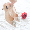 MADEMOISELLE LACE POINTED SLINGBACK HEELS 7CM WITH SWAROVSKI CRYSTAL - NUDE