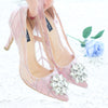 ARROW LACE POINTED HEELS 9CM WITH SWAROVSKI CRYSTAL - BABY PINK