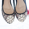 BALLET CHANTILLY LACE FLAT SHOES WITH SWAROVSKI CRYSTAL - BLACK