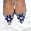 POINTY JACQUARD FLAT SHOES WITH SWAROVSKI CRYSTALS - BLUE GOLD