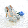 COCO LACE POINTED DOUBLE PLATFORM HEELS 12CM WITH PEARL CRYSTAL - BABY BLUE