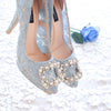 COCO LACE POINTED DOUBLE PLATFORM HEELS 12CM WITH PEARL CRYSTAL - BABY BLUE