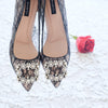 COCO CHANTILLY LACE POINTED HEELS 7CM WITH PEARL CRYSTAL - BLACK