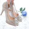 COCO LACE DOUBLE PLATFORM HEELS 12CM WITH PEARL CRYSTAL - GREY