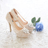 MADEMOISELLE LACE POINTED DOUBLE PLATFORM HEELS 12CM WITH SWAROVSKI CRYSTAL - WHITE