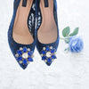 MADEMOISELLE LACE POINTED DOUBLE PLATFORM HEELS 12CM WITH SWAROVSKI CRYSTAL - NAVY