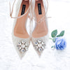 ARROW LACE POINTED DOUBLE PLATFORM HEELS 14CM WITH ANKLE STRAP & SWAROVSKI CRYSTAL - WHITE