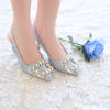 COCO LACE SLINGBACK POINTED HEELS 7CM WITH PEARL CRYSTAL - BABY BLUE