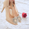 COCO LACE POINTED DOUBLE PLATFORM HEELS 12CM WITH PEARL CRYSTAL - NUDE